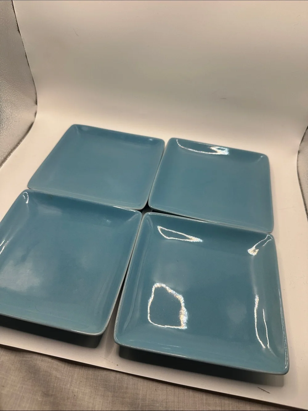 Crate&Barrel Square Dinner Plates in Sky Blue (Set of 4)